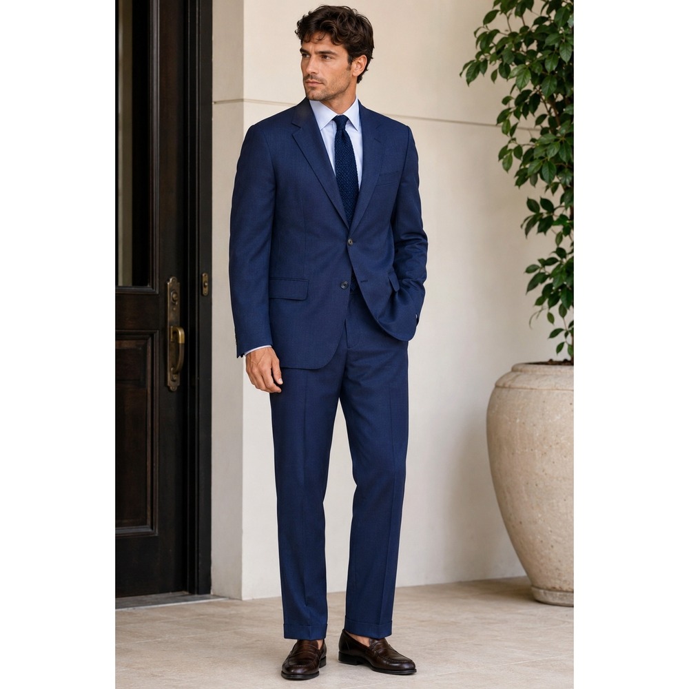Jack Victor 2 Piece Suit Men's 42R 36x31 Navy Blue Wool 2 Button Double Vent